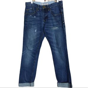 Cohesive & Co Unique Skull Button 31R Distressed Selve Edge Cuff Jeans Denim Key